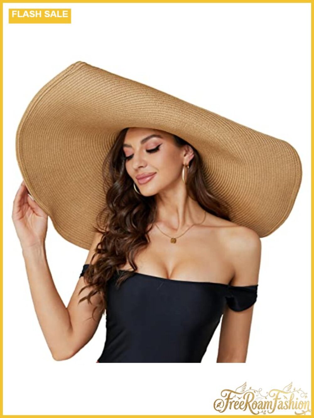 Oversized Raffia Straw Beach Sun Hat Foldable Wide Brim Floppy